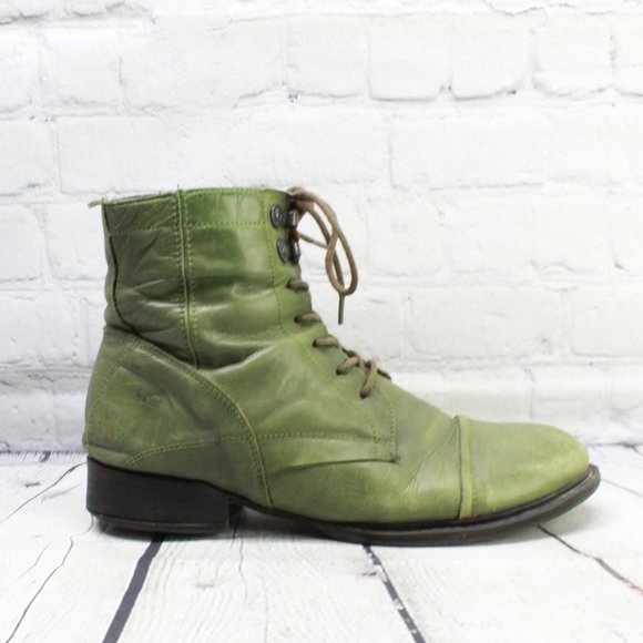 Goergo Shoes - GOERGO Green Leather Ankle Zip Lace Up Boots 9